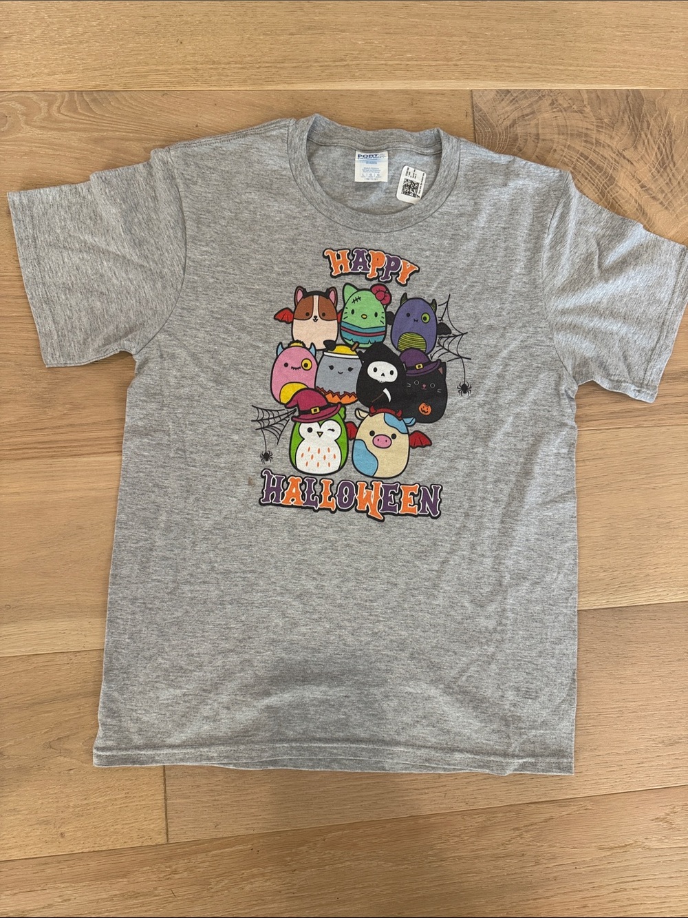 NWT Kids Gray 'Happy Halloween' Graphic Squishmallows Short Sleeve Tee size L